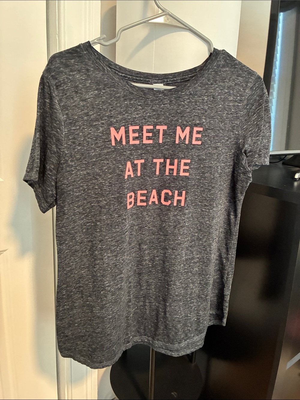 Old Navy Heather Navy Tee with Pink Lettering